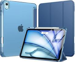 "MoKo" dėklas "iPad Air" 11 colių (M4/M3/M2) 2026/2025/2024, "iPad Air" 5/4 kartos 10,9 colių dėklas 2022/2020 su pieštuko laikikliu, lengvas trigubas apsauginis dėklas su kietuoju kompiuteriu ir permatoma nugarėle, tamsiai mėlynas