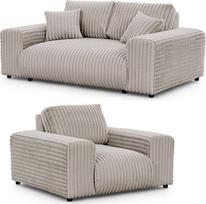 "Mollis" 2 vietų sofos-lovos komplektas - 2 dalys - Juodos kojelės - Pliušinė virvė - Laisvai pastatoma - "Mollis Light Grey
