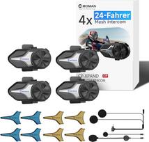 "Moman CPX" motociklininko ausinės - 24 motociklų tinklinis domofonas, šalmo ryšio sistema 2000M su daugiafunkcine garso sistema AI Quad Noise Cancellation BT5.4/Hi-Fi Stereo/FM/Waterproof, 4 vnt.
