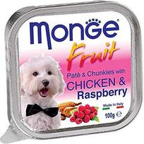 "Monge Fruit Adult Chicken and Raspberry" visų veislių šunų ėdalas (drėgnas ėdalas šunims, su vištiena ir avietėmis, gausus vitaminų, be dažiklių ir konservantų, 100 g)