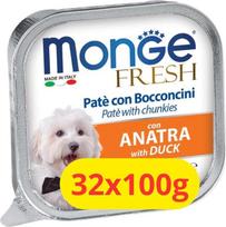 "Monge" šviežias drėgnas pyragas šunims su skanėstais ir antiena - 32 x 100 g