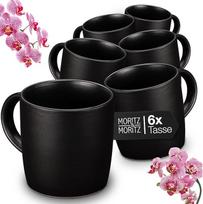 "Moritz & Moritz Nordic" 6 juodų kavos puodelių rinkinys - apie 300 ml, pagaminti iš aukštos kokybės akmens masės - stilingas dizainas su rankena - puodeliai su rankena kavai, arbatai, karštam šokoladui, kapučino