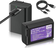 "Mspalocell" 2 vnt. NP-FW50 atsarginių akumuliatorių 2250 mAh su C tipo USB įkrovimo funkcija, suderinama su "Sony ZV-E10", "Alpha a5100", a6000, a6300, a6400, a6500, "Alpha a7", a7 II, a7R, a7R II, a7S, a7S II, RX10