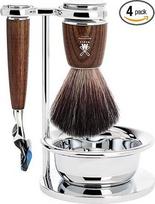 "MÜHLE Rytmo" skutimosi rinkinys - dubenėlis, juodo pluošto skutimosi šepetėlis, skustuvas, suderinamas su "Gillette" peiliukais, stovas, uosinės rankenos