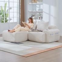 "Muskel" modulinė L formos kampinė sofa su atramomis kojoms, šiuolaikinė 2 sėdimųjų vietų sofa be surinkimo, suspaudimo be kaulų dviejų vietų sofa, skirta svetainei (smėlio spalvos, 2S+1)
