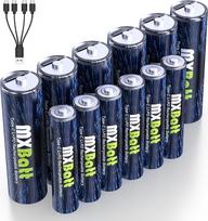"MXBatt" įkraunamos USB AA ir AAA ličio 1,5 V baterijos, USB C įkraunamos AA baterijos 3400 mWh 6 pakuotės, 1,5 V AAA ličio baterijos 1200 mWh 6 pakuotės