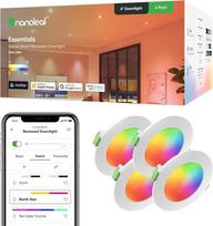 "Nanoleaf" matinis įleidžiamas prožektorius, RGBCW LED lemputės, 4 išmaniosios ir reguliuojamos lemputės, 550 liumenų, 75-85 mm išpjova, WLAN "Bluetooth" programėlė / valdymas balsu (veikia su "Alexa", "Apple"), gyvenamojo kambario apdaila