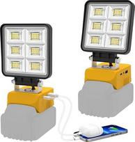 "NATPOW" akumuliatorinė lempa, skirta "Dewalt 18 V", 2 LED darbo šviesos prožektorių akumuliatorių pakuotė, 2 ryškumo nustatymai, nešiojamas LED statybinis prožektorius, akumuliatorinis priekinis žibintas su C tipo ir USB išvestimi (be akumuliatoriaus)