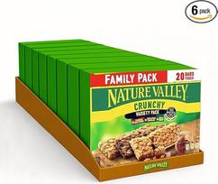 "Nature Valley Crunchy Family Pack" - avižų, medaus, tamsaus šokolado ir klevų sirupo užkandžiai, sveiki užkandžiai, be laktozės, 6 pakuotės, 10 pakuočių - po 2 batonėlius kiekvienoje pakuotėje