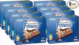 "Nestlé Fitness Bars" šokolado ir migdolų batonėliai, energetiniai batonėliai su šokolado drožlėmis ir migdolais, 8 vnt. (4 x 23,5 g)
