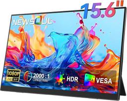 "Newsoul" nešiojamasis monitorius 15,6 colių 1920 × 1080P FHD IPS 2000:1 nešiojamasis monitorius nešiojamajam kompiuteriui su USB-C ir HDMI, "Eye Care" itin plonas išorinis ekranas kompiuteriui / nešiojamajam kompiuteriui / PS5/4 / "Xbox" / "Switch", sude