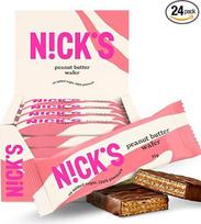 "NICKS Bar" riešutų sviesto vaflinis batonėlis, mažai angliavandenių turintys šokoladiniai vafliniai sausainiai, 160 kalorijų, užkandžių batonėlis be pridėtinio cukraus, saldumynai be glitimo (24 "Kexbar" x 35 g)