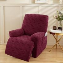 "OKYUK Deck Chair Covers" - įtempiamas žakardinis denio kėdės užvalkalas, baldų apsauga vaikams ir naminiams gyvūnėliams, neslystantys denio kėdės užvalkalai su šoninėmis kišenėmis saugojimui, vyno raudonumo pledas, 1 sėdima vieta