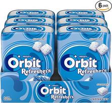"Orbit Refreshers Peppermint" 6 x 30 vienetų - kramtomosios gumos be cukraus, su pipirmėčių skoniu, 180 dražėjų vertės pakuotė