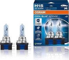 "Osram Cool Blue® Intense H15" lemputė, 20 % ryškesnė, iki 3700K, halogeninė priekinių žibintų lemputė, LED išvaizda, "Duo Box" (2 lempos), 64176CBN-HCB (A energijos klasė)