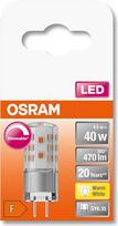 "OSRAM" reguliuojamo ryškumo LED kaištinė lempa su GY6.35 lizdu, šiltai balta (2700 K), 470 liumenų, skaidrus stiklas, daugkartinė pakuotė