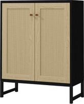 "Panana Rattan" dekoruota 2 durų saugojimo spintelė "Accent Cabinet" Svetainės spintelė Virtuvės švediškas stalas (juoda spintelė)