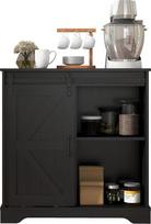 "Panana Sideboard", virtuvės spintelė su stumdomomis durimis ir reguliuojama lentyna, virtuvės, svetainės, valgomojo spintelė (juoda)