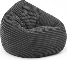 "PATCH HOME" "Cordino Drop Wide Cord Bean Bag" - grindų pupų maišas su EPS užpildu - patogus poilsio krėslas suaugusiesiems ir vaikams - 3 dydžiai - stilingas pupų maišas su užtrauktuku (Graphite, L)