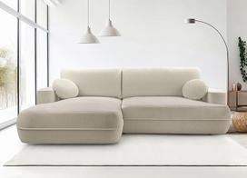 "Peoni" kampinė sofa su miego funkcija 267 cm smėlio spalvos su lovos dėže L