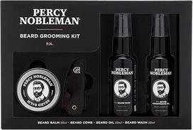 "Percy Nobleman" barzdos priežiūros rinkinys. Dovanų rinkinys vyrams: barzdos aliejus, prausiklis, vaškas ir šukos