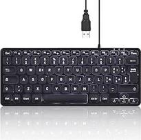 "Perixx PERIBOARD-332BIT" mini USB klaviatūra su foniniu apšvietimu, dideliais šriftais, žemo profilio klavišais, baltu LED apšvietimu, itališku išdėstymu, juoda