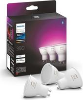 "Philips Hue" baltos ir spalvotos aplinkos GU10 LED taškinės lemputės 3 pakuotės (350 lm), reguliuojamo ryškumo LED lemputės, skirtos "Hue" apšvietimo sistemai, 16 milijonų spalvų, išmanusis šviesos valdymas balsu ir programėle