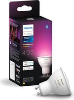 "Philips Hue" baltos ir spalvotos aplinkos GU10 LED taškinės lemputės, 2 vnt. (400 lm), reguliuojamo ryškumo LED lemputės, skirtos "Hue" apšvietimo sistemai, 16 milijonų spalvų, išmanusis šviesos valdymas balsu ir programėle
