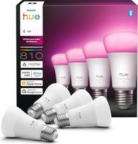 "Philips Hue" išmanioji LED lemputė A60, balta ir spalvota aplinka, E27 lizdas, 6 W, pilno spektro šviesa, 1000K-20000K, 810 liumenų, reguliuojamas apšvietimas, suderinama su "Alexa", "Google Assistant" ir "Apple Home", 4 vnt.