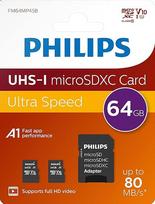 "Philips Ultra Speed microSDXC" kortelė 2x 64GB + SD adapteris UHS-I U1, skaitymo greitis iki 80MB/s, A1 greitas programų veikimas, V10, atminties kortelė išmaniesiems telefonams, planšetiniams kompiuteriams, kompiuteriams, kortelių skaitytuvui, "Full H