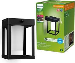 "Philips" lauko itin efektyvus saulės baterijų sieninis šviestuvas 1,4 W, dvigubo ryškumo jutiklis, kvadratinis, skaidrus, 3000 Kelvinų, IP44, atsparus oro sąlygoms, juodas