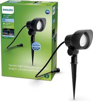 "Philips" lauko prožektoriaus prailgintuvas (6 W), atsparus atmosferos poveikiui, žemos įtampos antžeminis prožektorius su antžeminiu smaigaliu ir šalta balta šviesa, energiją taupantis LED apšvietimas, juodas