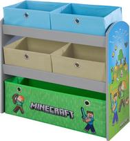 "Phoenix Minecraft" žaidimų lentyna, knygų spinta, laikymo lentyna su 5 medžiaginėmis dėžutėmis, spalvingo dizaino vaikų baldai