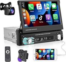 "Podofo Android" automobilinis radijas 1 DIN su "A-pple Carplay" "Android" automobilinis 7 colių automobilinis stereo radijas su ištraukiamu ekranu ir "Bluetooth FM Mirror Link USB + AHD atbulinės eigos kamera
