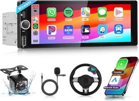 "Podofo Carplay" automobilinis radijas 1 DIN su 6,8 colių ekranu, belaidis "Bluetooth", automobilinė stereo FM/RDS, "Android" automobilinis AUX/USB/Type-C su 12 LED atbulinės eigos kamera, vairo valdymu, kairiuoju veidrodėliu, "Siri", palydovine navigacij