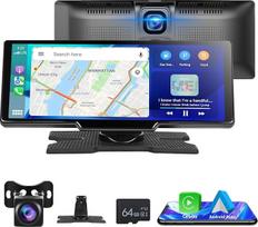 "Podofo" 9,3 colio nešiojamasis automobilinis radijas 2.5K dviguba prietaisų skydelio kamera su belaidžiu "A-pple Carplay" "Android" automobilio ekranu, 7-32V jutiklinis ekranas su balso asistentu / "Bluetooth" / FM siųstuvu / AUX / 64G TF kortelės kamera