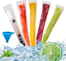 "Popsicle" maišeliai, 100 vandens ledų maišelių, "Ice Lolly Popsicle" formų maišeliai, BPA neturintys ledo maišeliai, vandens ledo maišeliai, "Popsicle" maišeliai su piltuvėliu "pasidaryk pats" jogurtui, sultims ir kokteiliams (5,5 x 28 cm)