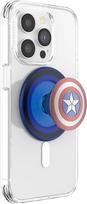 "PopSockets" telefono laikiklis "MagSafe" su atraminiu stovu, magnetinis stovas, keičiama viršutinė dalis, saugus laikiklis "iPhone MagSafe" dėklams, telefono ir planšetinio kompiuterio laikiklis, "Marvel" - emaliuotas Kapitonas Amerika