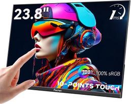 "Prechen" 23,8 colių 2K 100Hz didelis nešiojamasis jutiklinis monitorius 100 % sRGB IPS nešiojamasis jutiklinis ekranas QHD su 90° reguliuojamu stovu USB-C HDMI nešiojamojo kompiuterio monitorius stalinis 2560X1440