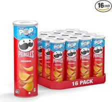 "Pringles Original" (16 x 165 g) - nepakartojami klasikiniai užkandžiai patogioje skardinėje - traškūs traškučiai su druska - "Pop Play". Valgyk.
