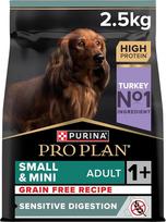 "Pro Plan Grain Free" sausas sausas maistas mažiems ir mini suaugusiems šunims, turtingas kalakutiena, 1 pakuotė (1 x 2,5 kg)