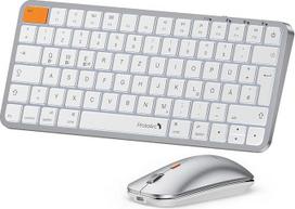 "ProtoArc" apšviesta kompaktiška "Bluetooth" klaviatūra ir pelė "Mac", KM90-A daugiafunkcinė belaidė QWERTZ klaviatūra ir pelė "Mac", tyli ir įkraunama klaviatūra "MacBook Pro/Air", "iPad" - baltai sidabrinė