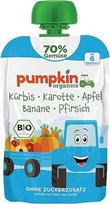 "Pumpkin Organics" Ekologiškas daržovių išspaudimas Moliūgų, morkų, obuolių, bananų, persikų be pridėtinio cukraus¹ - nuo 6 mėnesių - kaip užkandis ar papildomas maistas keliaujant - be glitimo (100 g)