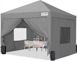 "Quictent Pop Up Gazebo" pavėsinė su 4 šonais, 3 x 3 m vandeniui atsparus renginio tentas su tinkliniais langais ir ritininiu maišu, 4 smėlio maišai, sulankstoma vakarėlio palapinė sodui, griliui, stovyklavimui, pilka
