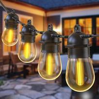 "Quntis" 16 m IP65 LED pasakų žibintai lauke, jungiamos nedūžtančios 15+1 S14 lemputės, lauko pasakų žibintai, maitinimas, vandeniui atsparus dekoratyvinis apšvietimas sode, balkone, terasoje, vestuvėse, vakarėlyje, kieme, šiltai balta