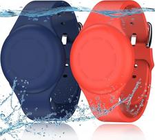 "R-fun" vandeniui atsparios "Air Tag" apyrankės vaikams [Pack of 2], suderinamos su "Apple Air Tag" ieškikliais su minkštu silikonu, "Anti-Lost GPS Item Finders Case" dangtelis vaikams, vidurnakčio mėlyna/raudona