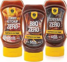 "Rabeko Zero" padažas, be cukraus ir mažai riebalų, sveiki produktai su mažu angliavandenių kiekiu, mažai kalorijų, mažai riebalų salotoms, griliui, amerikietiškam BBQ/Teriyaki/Curry-Ketchup mišiniui, 3 x 350 ml, be glitimo ir laktozės