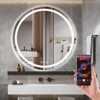 "Ratsamee" "Bluetooth" vonios kambario veidrodis su apšvietimu, 80 cm apvalus veidrodis su apšvietimu, sieninis veidrodis su priekiniu apšvietimu, apsaugantis nuo rūko, pritemdomas, su 3 reguliuojamomis šviesos spalvomis