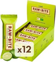 "RAWBITE Lime" 12 vnt. dėžutėje - veganiškas, be glitimo ir pridėtinio cukraus - ekologiškas vaisių riešutų batonėlis su laimo sultimis (12 x 50 g)