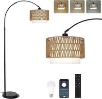 "Rayofly Arc Lamp" svetainės kambario grindų lempa, rotango grindų lempa su nuotolinio valdymo pulteliu ir LED lempa, programėlės valdymas, derliaus grindų lempa su dvigubais gaubtais, boho grindų lempos miegamajam, grindų lempa